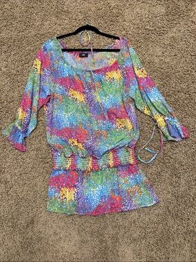 Colorful Multicolor Smocked Waist Women’s Blouse